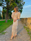 Vestido Dalia MangaCorta Beige - Atelier Invitada S.L