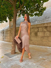 Vestido Mantón Taupe - Atelier Invitada S.L